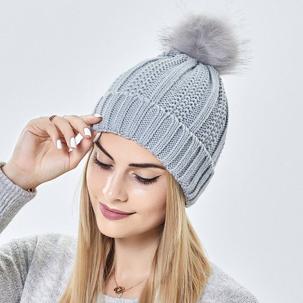 Winter Knitted Hats Fashion Stretchy Lined Skull for Women Faux Fur
