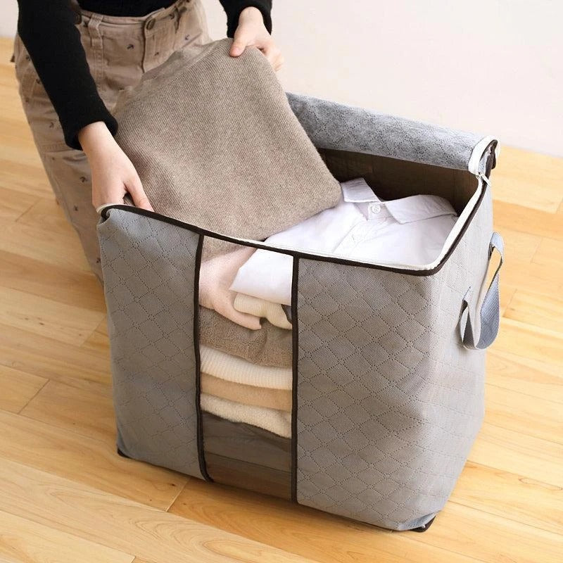 Large Quilt & Clothes Storage Bag - Foldable Moving Organizer Box with Handles