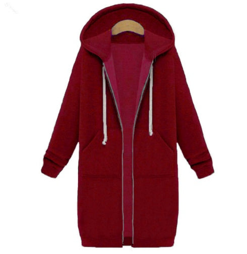 Hooded Long-Sleeved Winter Sweater Women's Jacket in a Long Thick