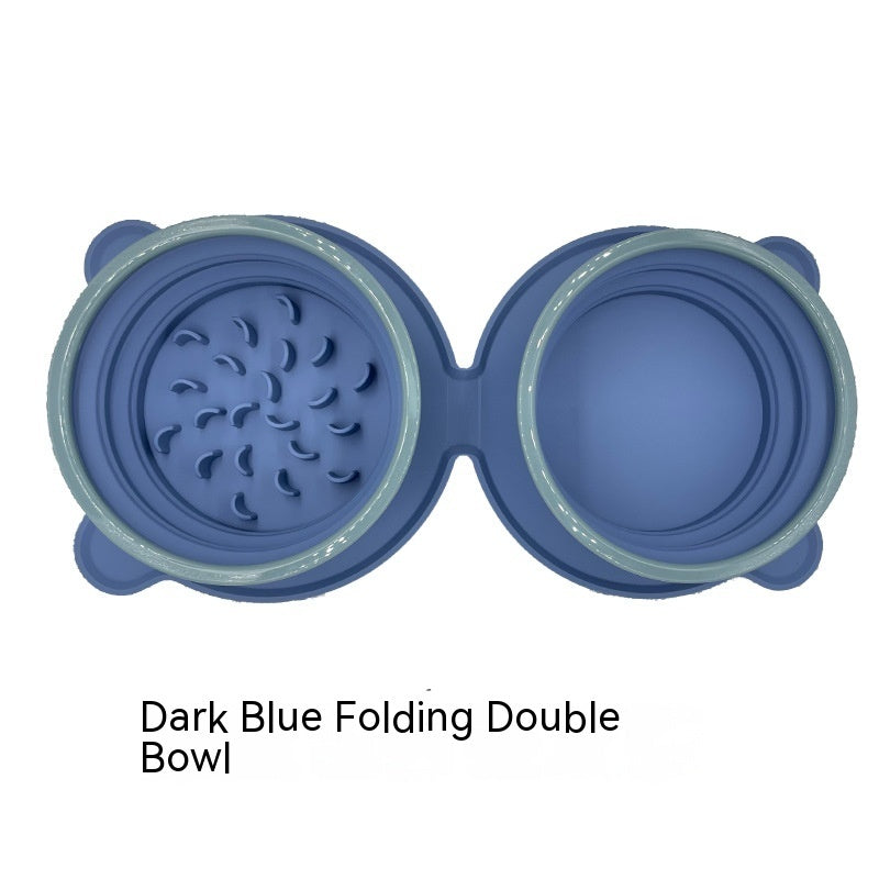 Collapsible Silicone Double Dog Bowl - Portable Travel Food & Water Bowl