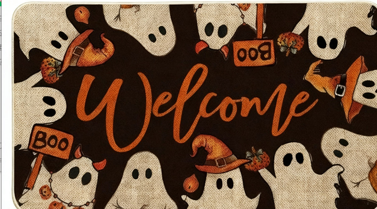 Halloween Doormat - Non-Slip Welcome Mat with Pumpkin & Ghost Designs