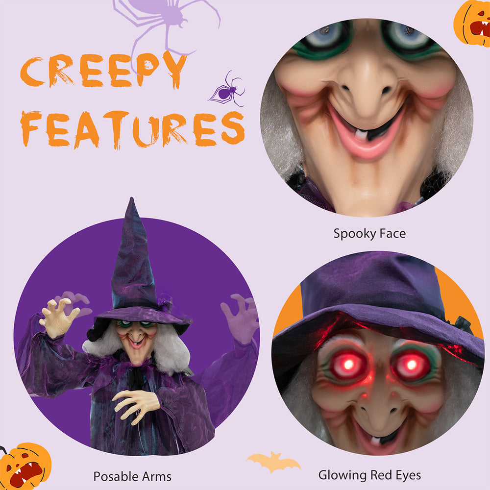 6ft Animated Hanging Witch - Talking Halloween Prop with Red Eyes