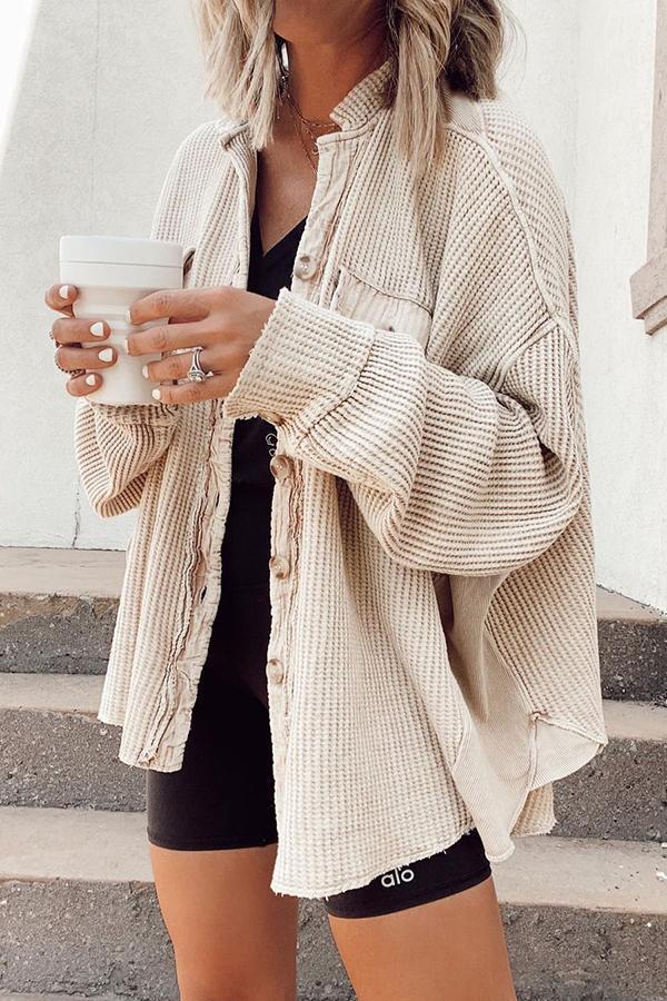 Button Shirt Jacket Women Lapel Long Sleeve Blouse Fashion Tops