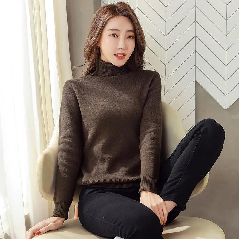 Fleece Turtle Neck Sweater Winter Warm Elegant Thick Knitted Pullover