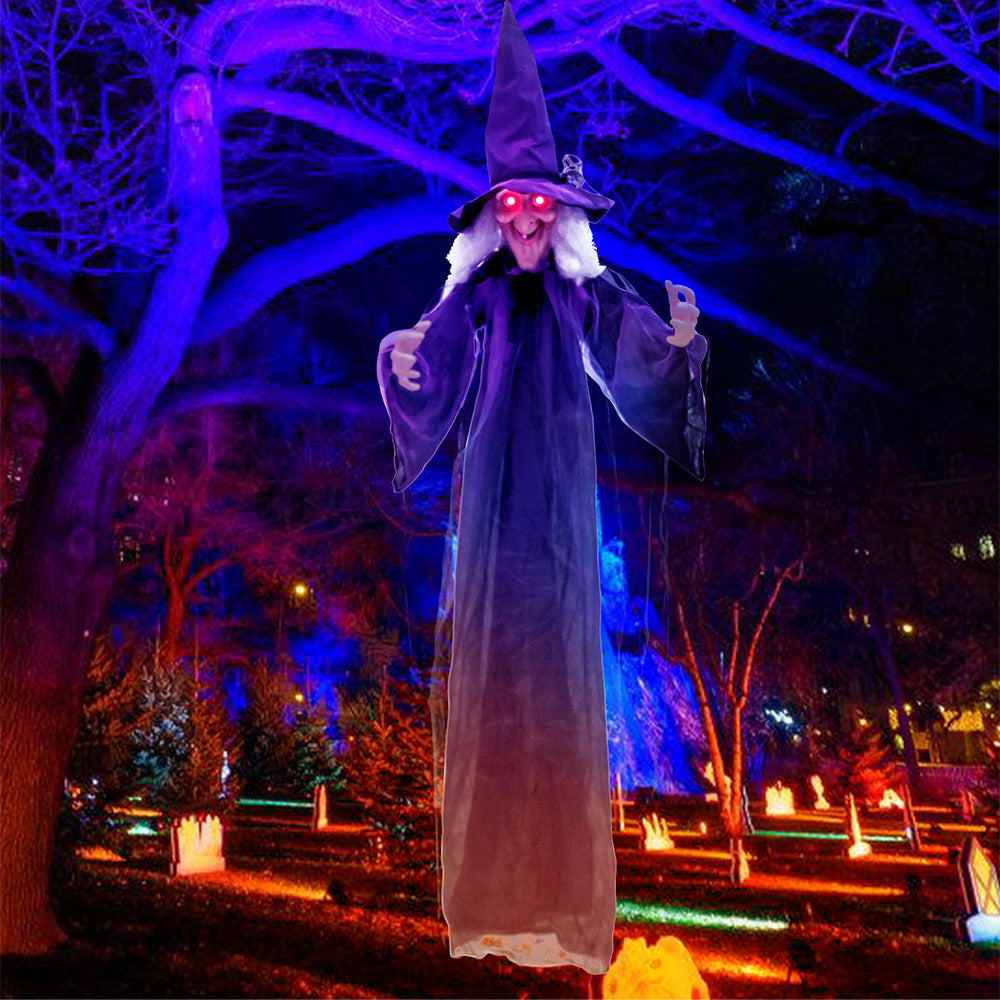 6ft Animated Hanging Witch - Talking Halloween Prop with Red Eyes