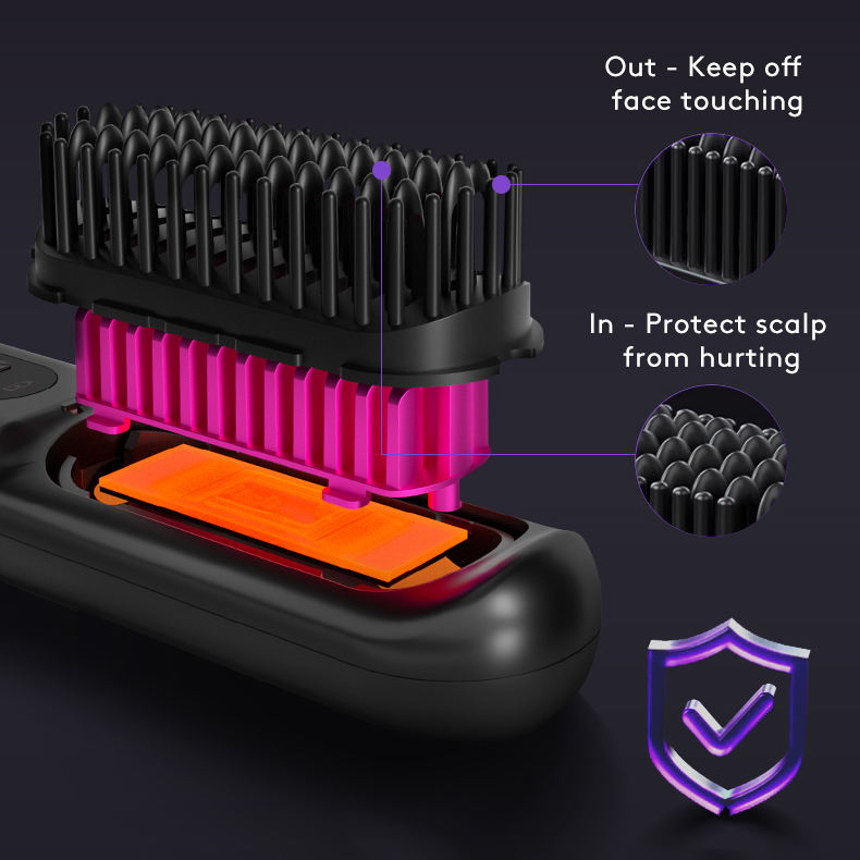 2-in-1 Straight Hair Comb Wireless Straightener Brush Fast Heating