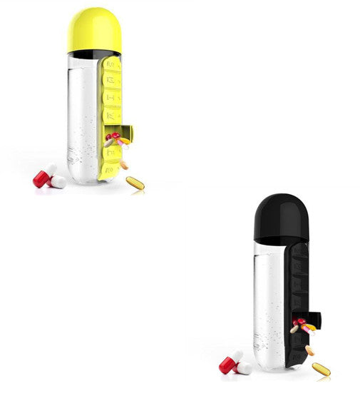 2-in-1 Water Bottle with Pill Box - Travel Cup with Storage
