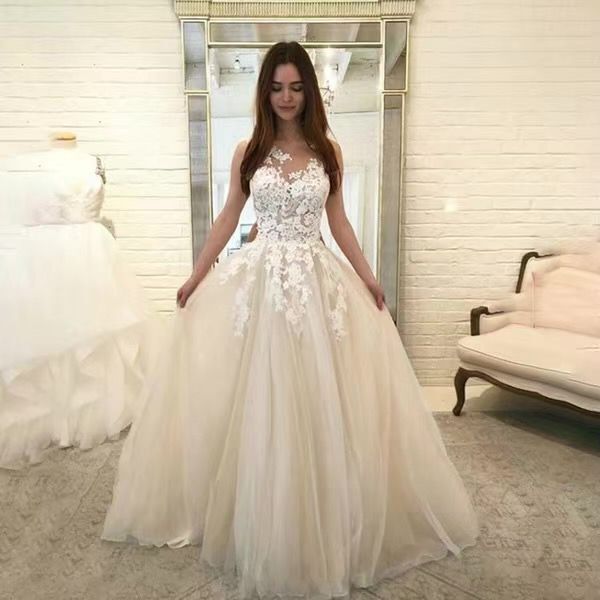 Women Wedding Dress Sleevless Flowers Lace