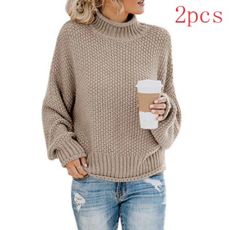 Solid Turtleneck Pullover Sweater Winter Fashion Casual Knitted