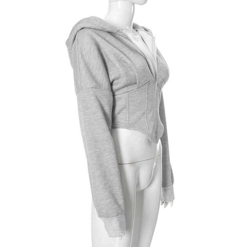 Zipper Hoodie Cardigan Y2K Fashion Street Long Sleeve Corset Jacket