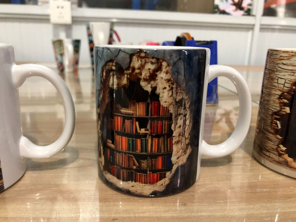 3D Bookshelf Ceramic Mug - Creative Book Lover Coffee Cup