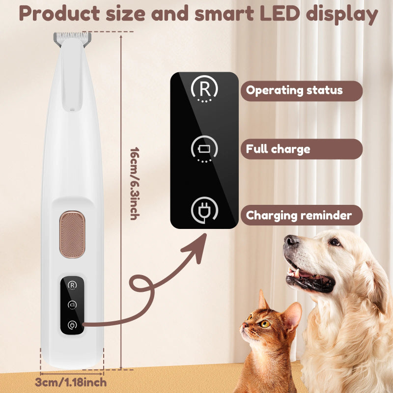 Waterproof Dog Paw Trimmer with LED - Pet Hair Clipper with Display & Wide Blade