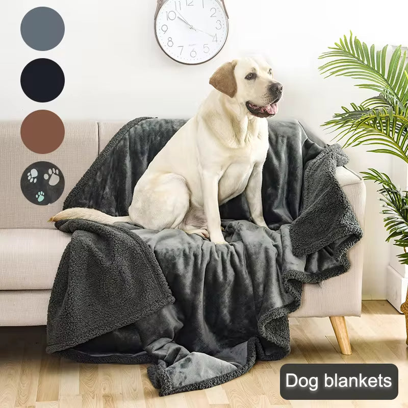 Thick Sherpa Fleece Pet Blanket - Waterproof Dog Blanket for Bed, Sofa & Car