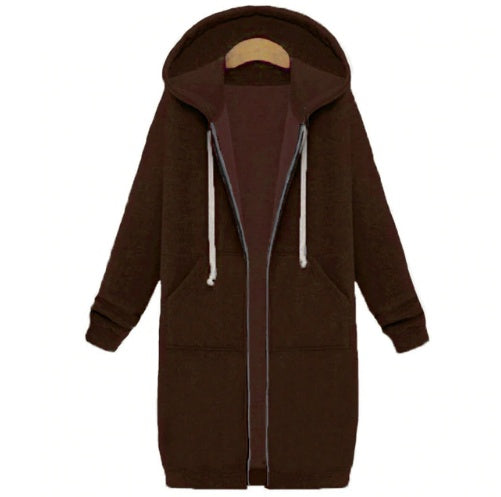 Hooded Long-Sleeved Winter Sweater Women's Jacket in a Long Thick