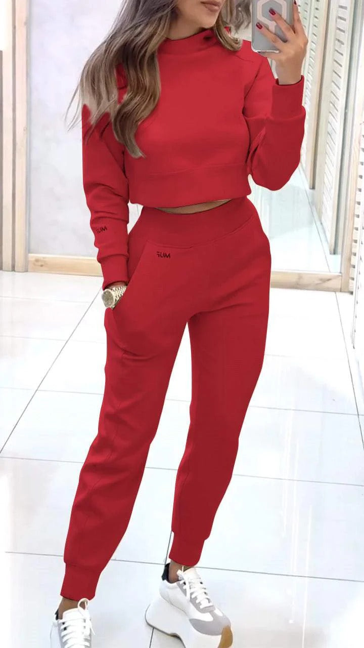 Stand Collar Sports Suit Fashion Pullover Long-Sleeves Short Top