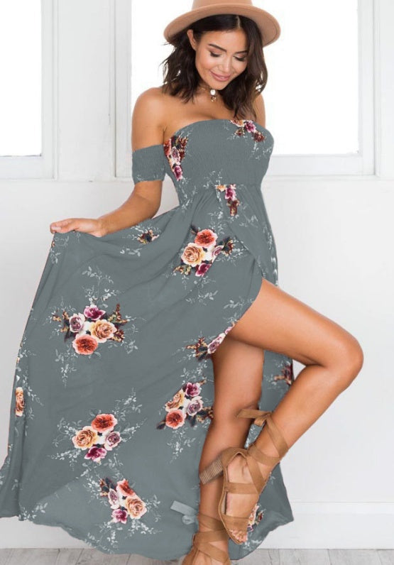 Boho Style Long Dress Women Off Shoulder Beach Summer Dresses