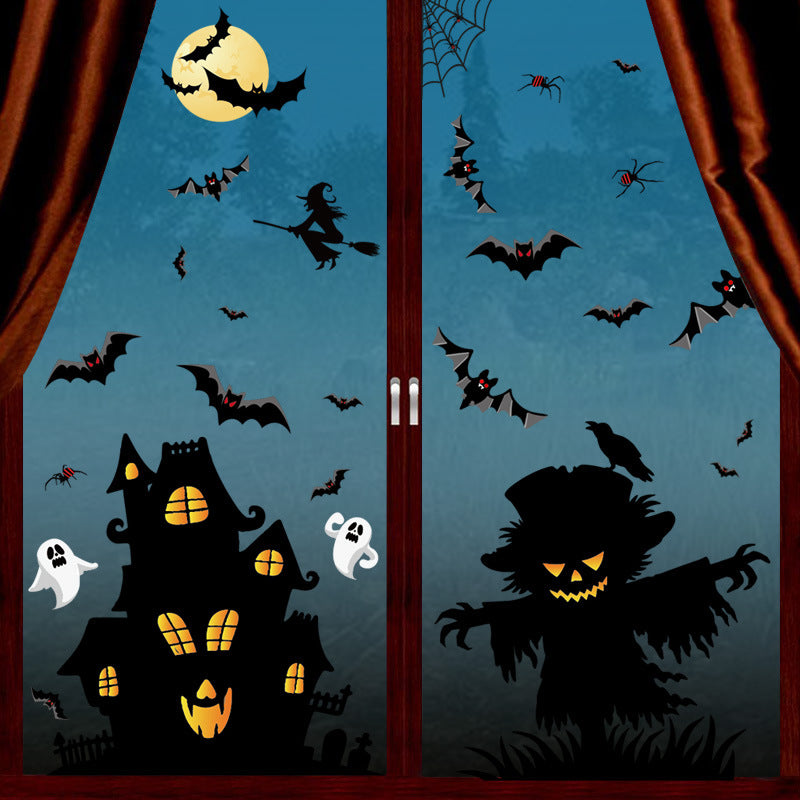 Halloween Window Clings - Static Stickers with Pumpkins, Ghosts & Bats