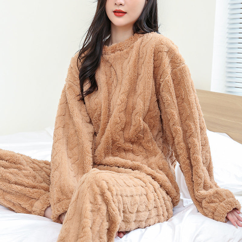 Winter Pajamas Sets Homewear Solid Color Loose Thickened Coral Velvet