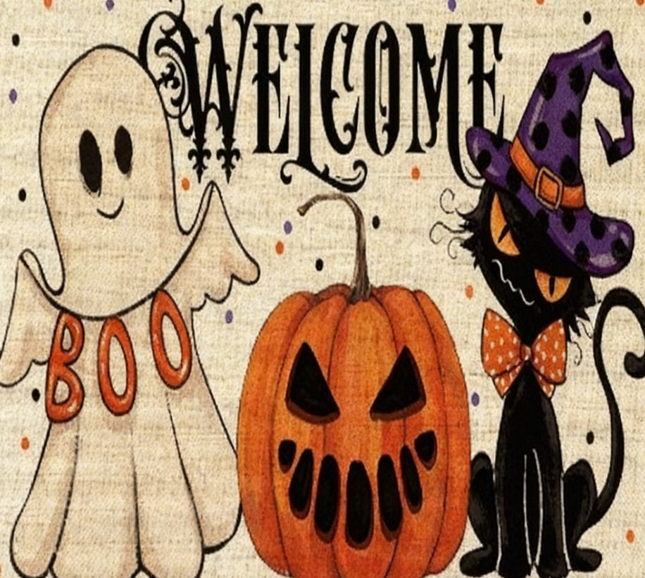 Halloween Doormat - Non-Slip Welcome Mat with Pumpkin & Ghost Designs