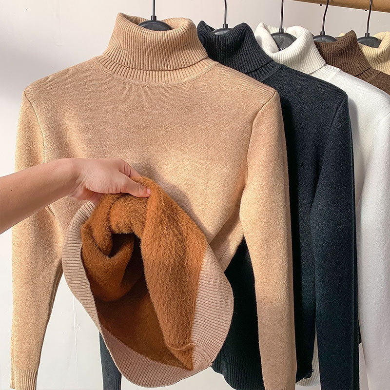 Fleece Turtle Neck Sweater Winter Warm Elegant Thick Knitted Pullover