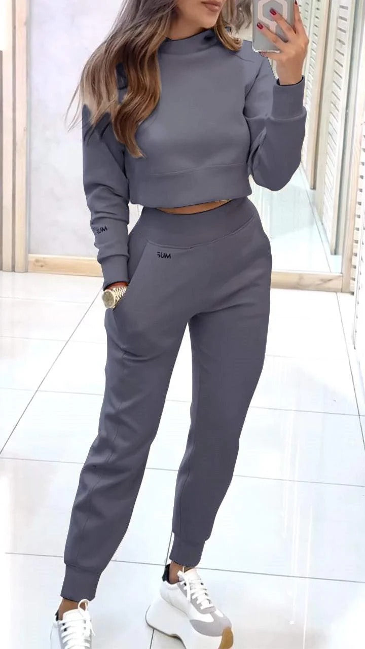 Stand Collar Sports Suit Fashion Pullover Long-Sleeves Short Top