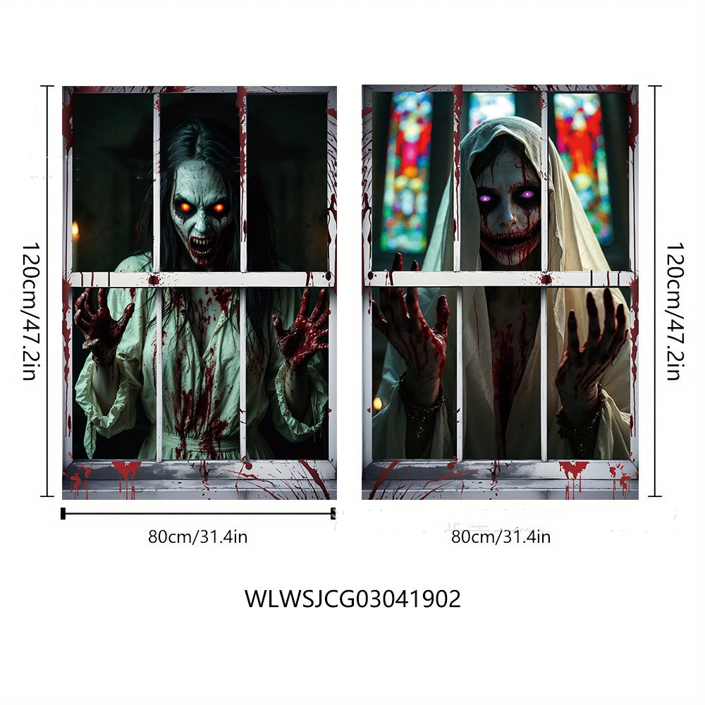 3D Holiday Halloween Horror Witch Window Cover Family Party Decoration