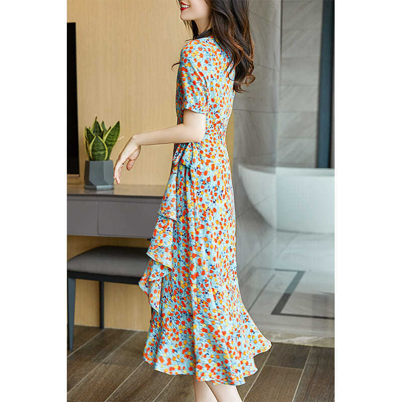 Feminine Looks Slim and Wears a French Floral Dress