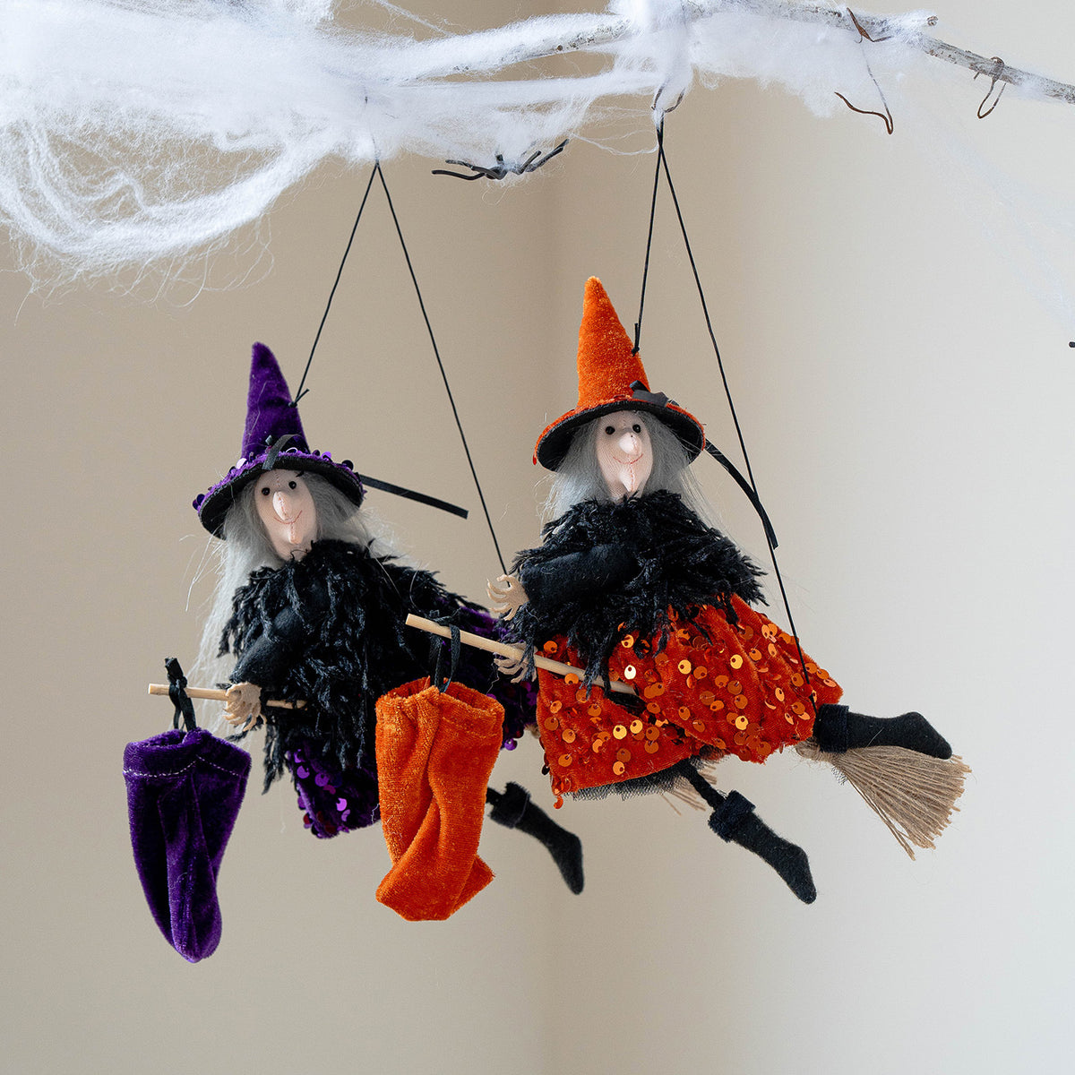 Hanging Flying Witch on Broom - Halloween Witch Doll Decoration
