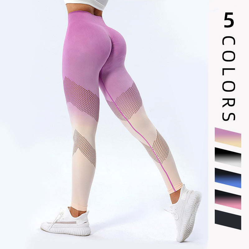 Hollow Design Gradient Printed Yoga Pants Seamless High Waist Hip