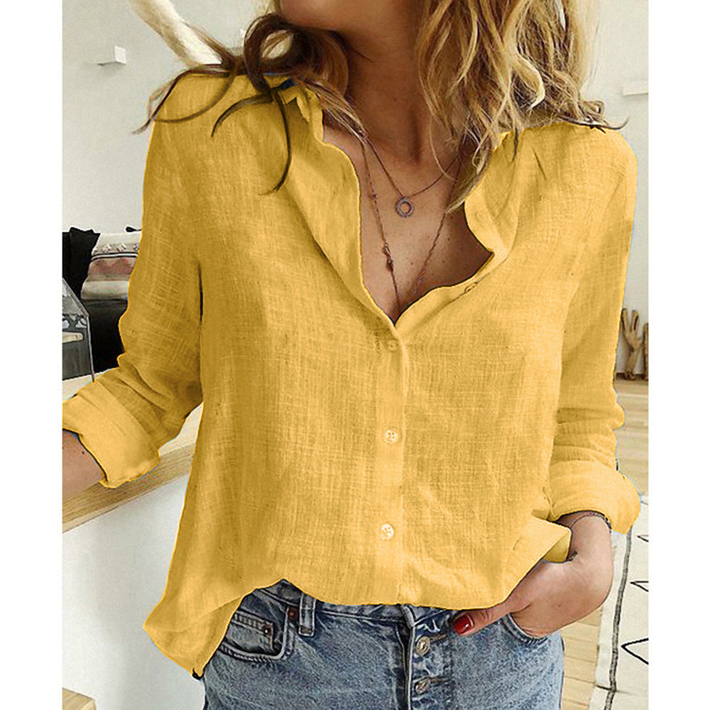 Loose Button Lapel Cardigan Top Long Sleeve Shirt Women's Blouses