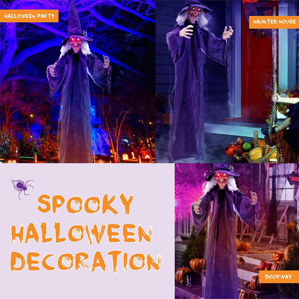 6ft Animated Hanging Witch - Talking Halloween Prop with Red Eyes
