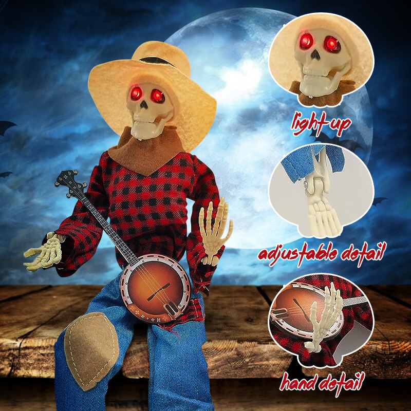Halloween Luminous Skull Skeleton Decoration Guitarist with Light up