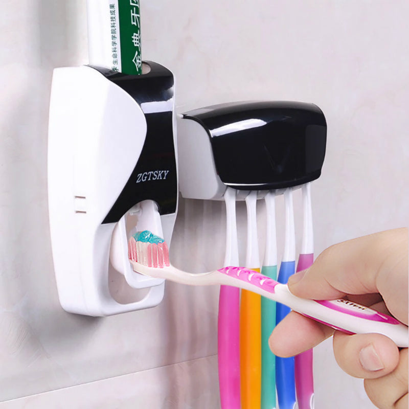 Dust-Proof Toothbrush Holder with Automatic Toothpaste Squeezer - Wall Mounted Set