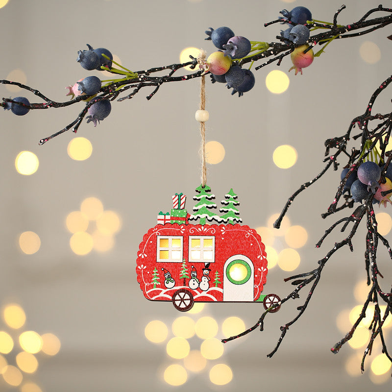 Christmas Decorations Hollow Wooden Pendant Creative Light Included