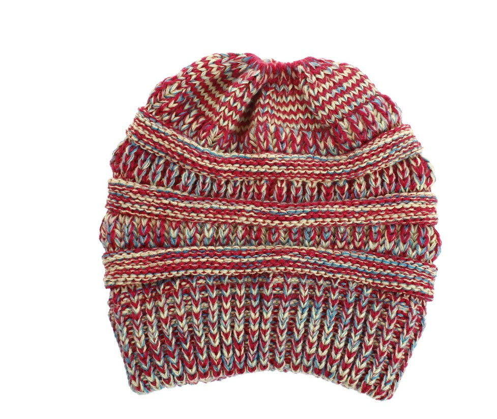 Mixed Color Knitted Wool Hat Ladies Non-Labeled Ponytail