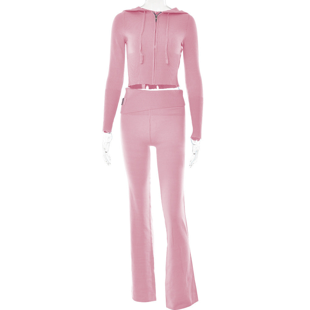 Hoodie Suit Sports Leisure Sexy Zip Long Sleeve Sweater and High