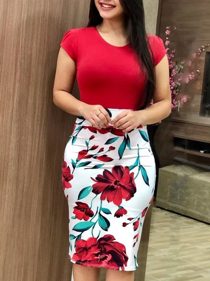 Printed Office Midi Pencil Dress Large Women