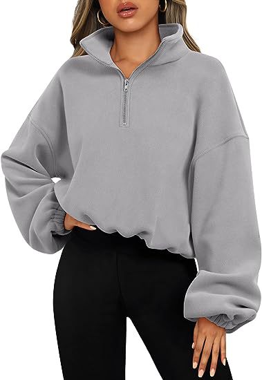 Loose Sport Pullover Hoodie Women Winter Solid Color Zipper Stand