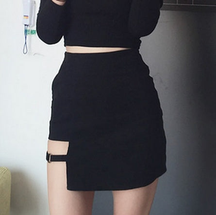 Korean Style Black Hip Skirts Irregular Hem Pencil Micro Mini Skirt
