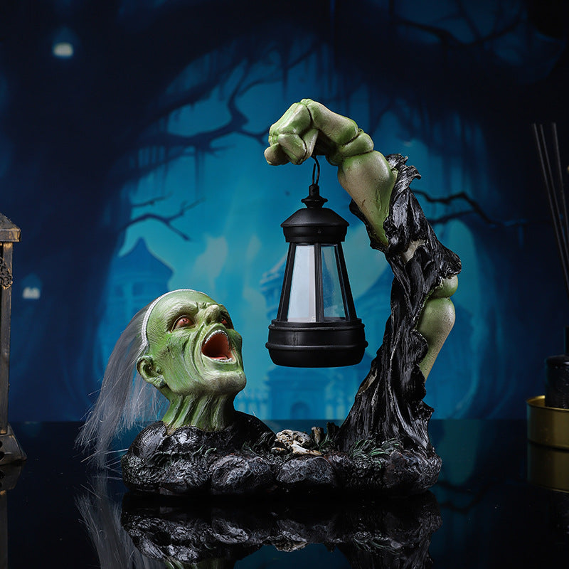 Halloween Resin Skull Lamp Decoration - Skeleton Lantern & Candle Holder