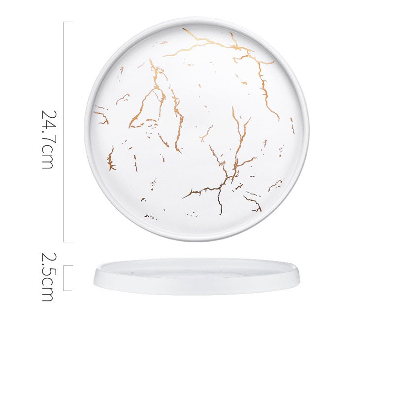 Nordic Marble Pattern Ceramic Plate - Household Dinner Plate
