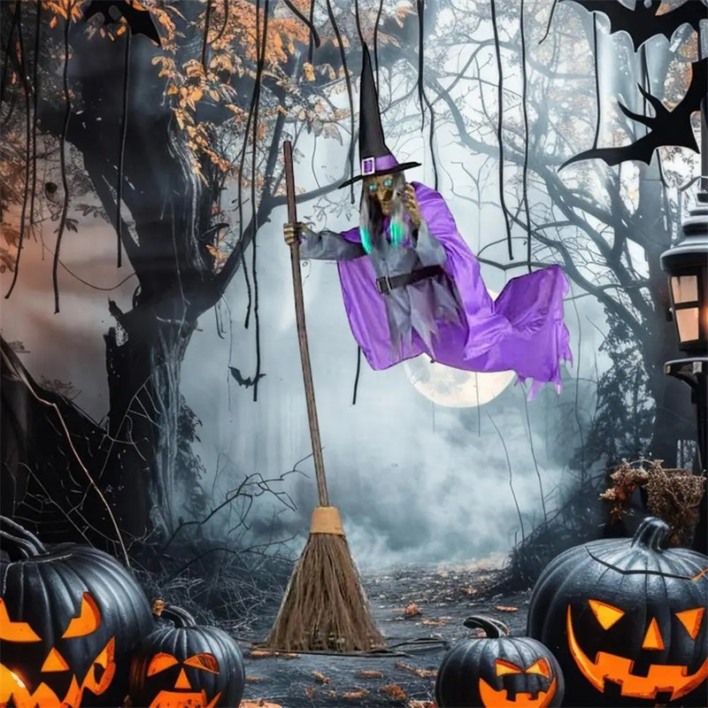 Large Flying Witch on Broom - Outdoor Halloween Yard Decoration