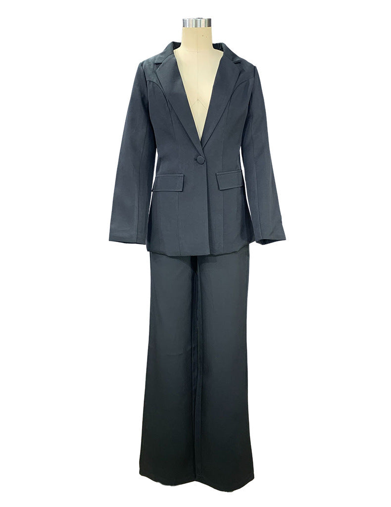 2pcs Casual Suit Lapel Button-Down Blazer Jacket and Straight-Leg