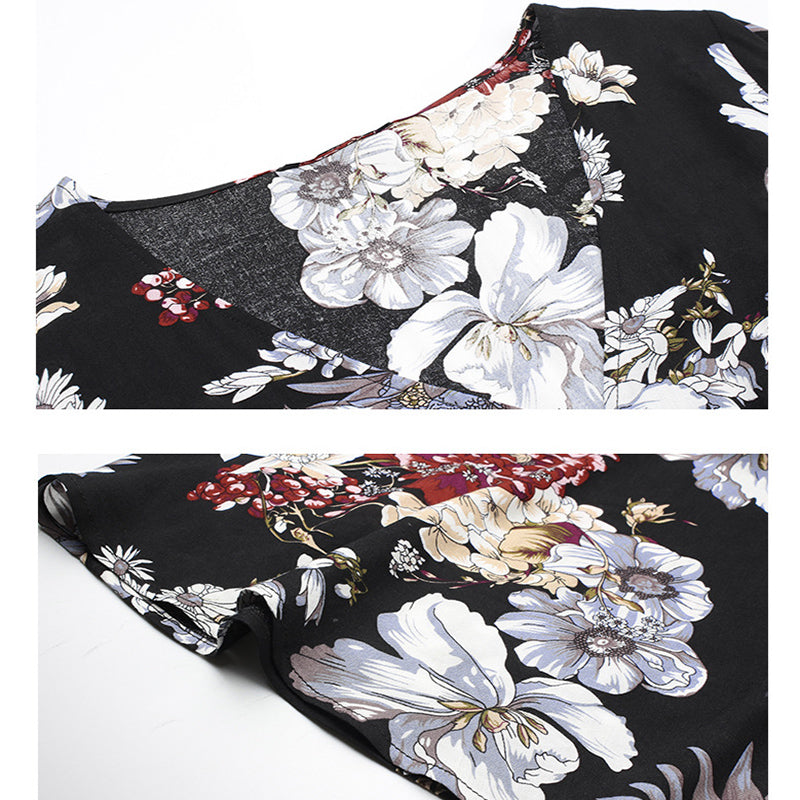Floral Summer Beach Dress with V-Neck Elastic Waist Dresses for Women