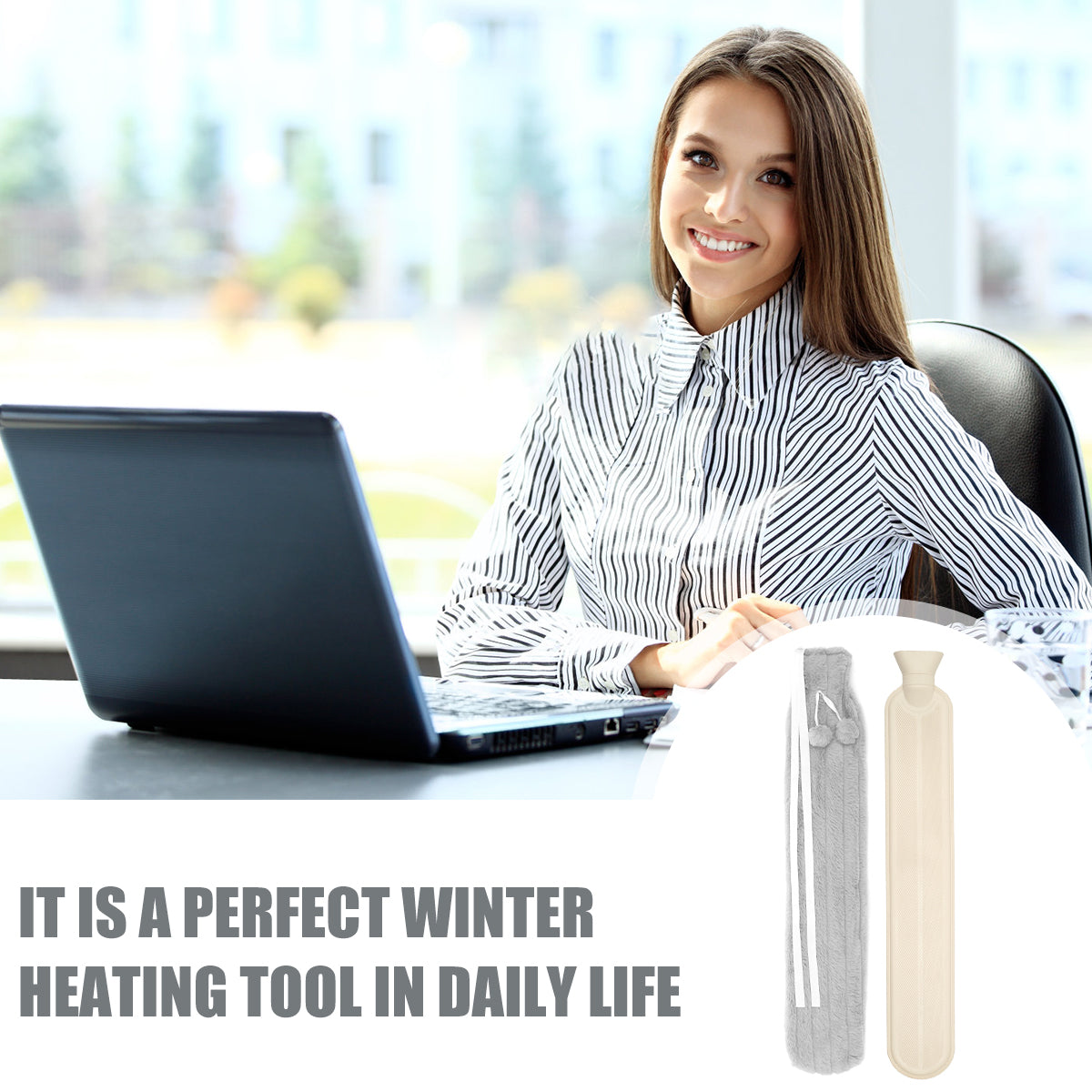 2L Cute Hot Water Bottle with Cover - Portable Belly & Hand Warmer