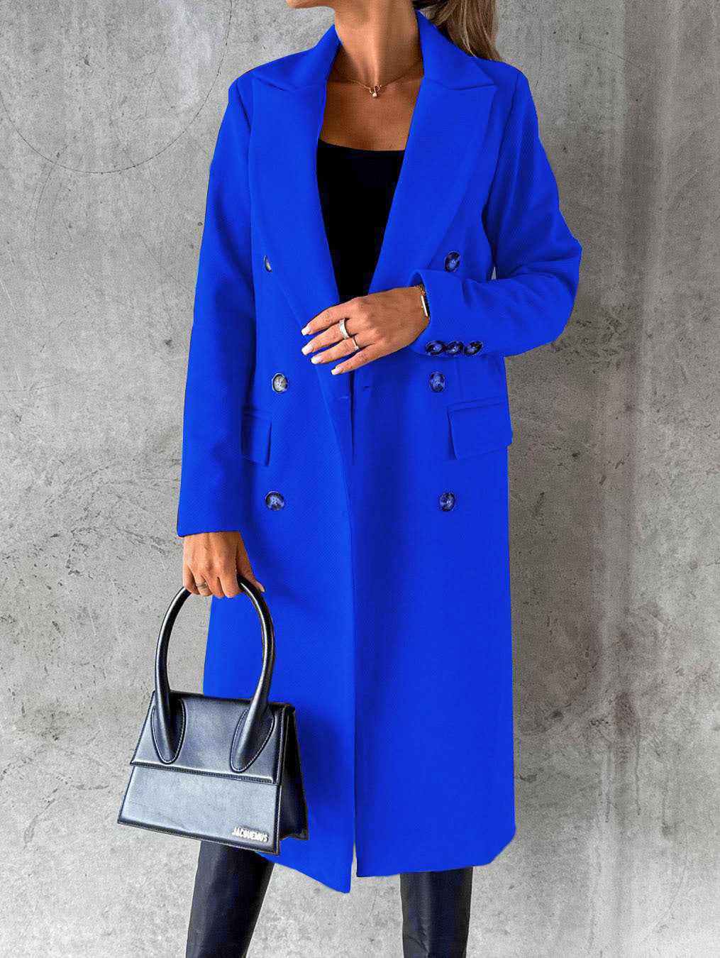 Double Breasted Lapel Coat Winter Fashion Solid Slim Long Jacket