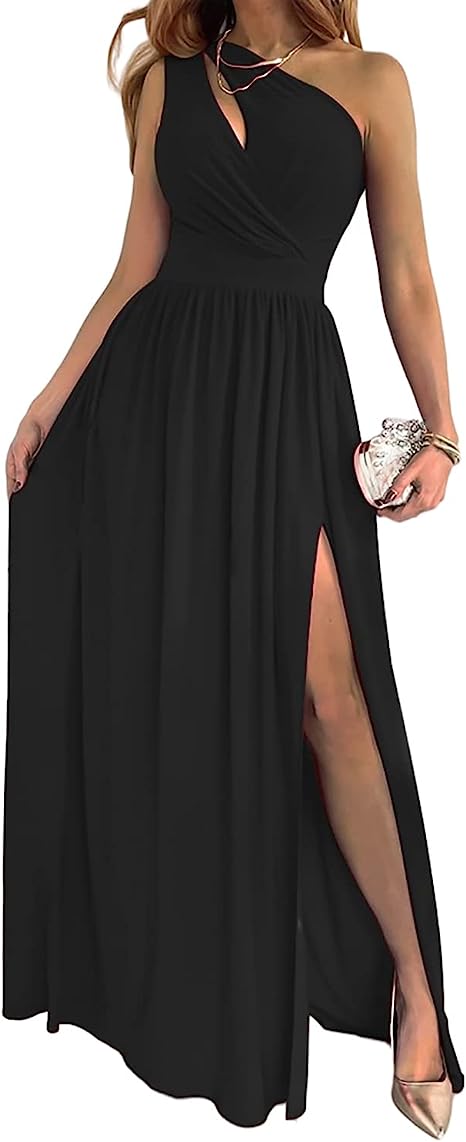 Women's One Shoulder High Split Cutout Sleeveless Elegant Sexy