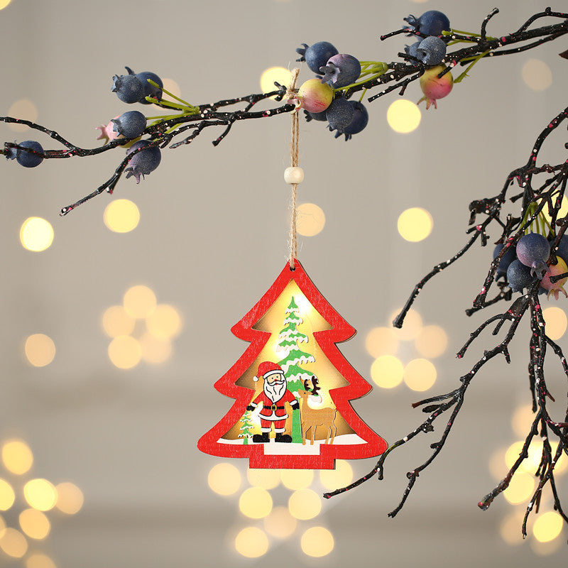 Christmas Decorations Hollow Wooden Pendant Creative Light Included