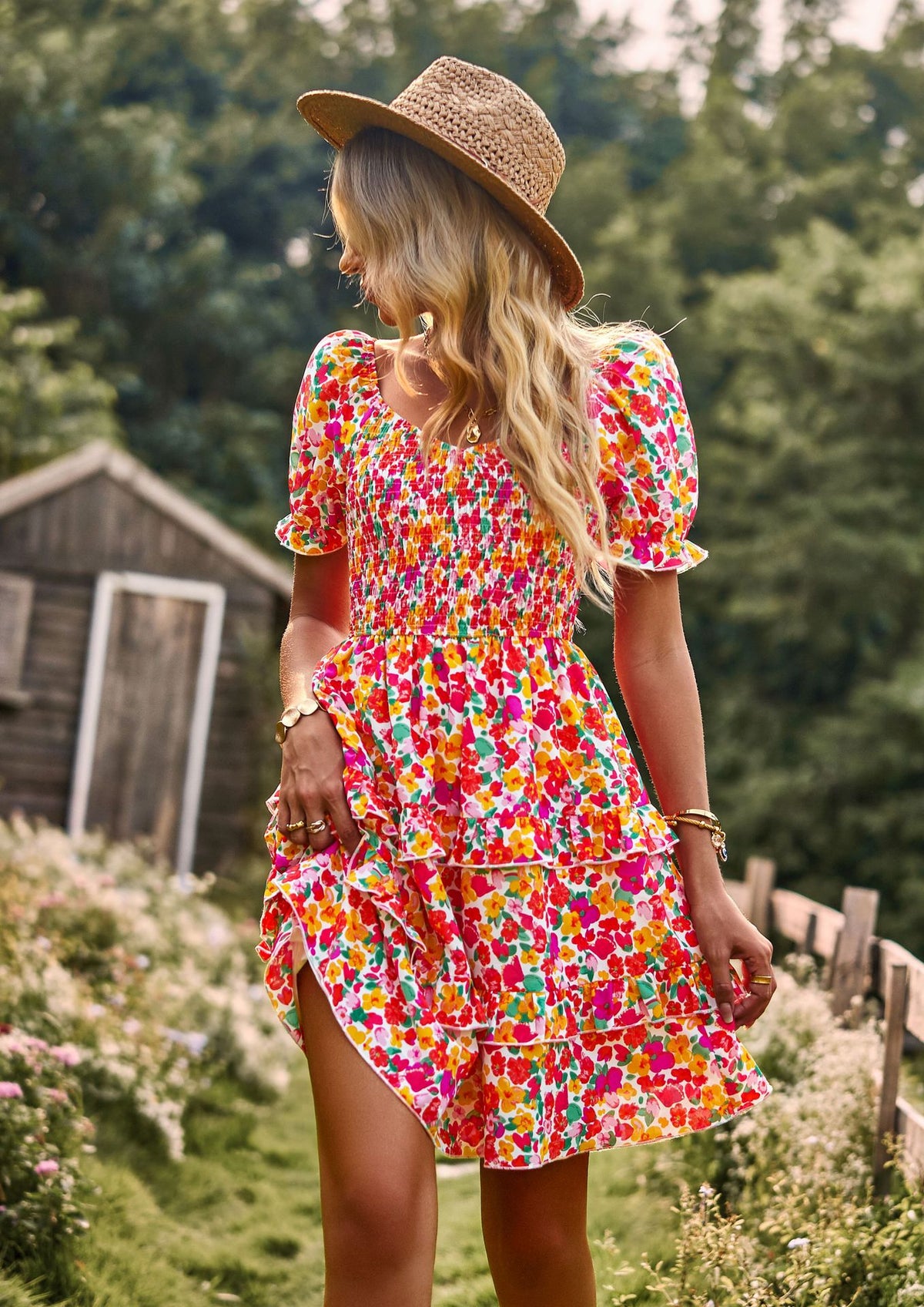 Floral Ruffle Summer Dress Short Sleeve Off Shoulder Mini Beach