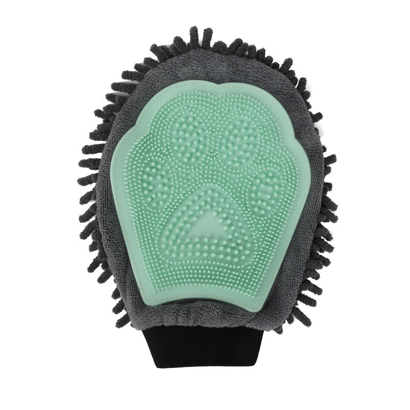 2-in-1 Pet Bath & Grooming Glove - Silicone Massage Brush and Drying Mitt